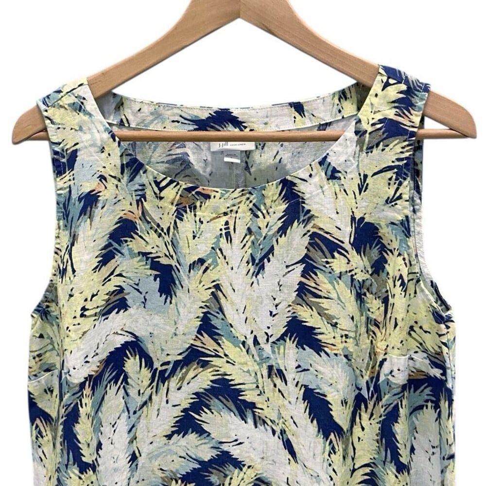 J.Jill Love Linen Tropical Palm Print Resort Wear Sleeveless Dress Women’s L - Picture 6 of 12